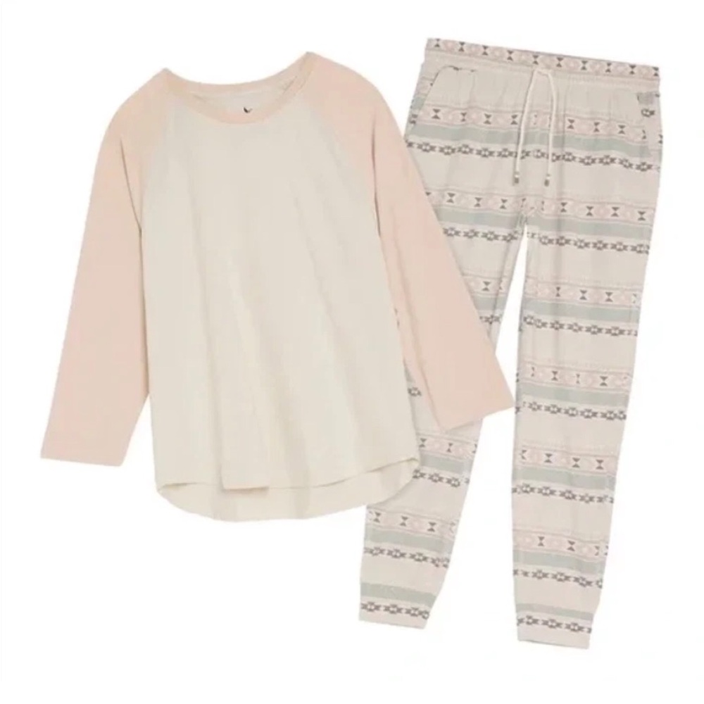 Eddie Bauer Women’s XXL Beige Aztec 2-Piece Pajama Lounge Sleep Set Ultra Soft